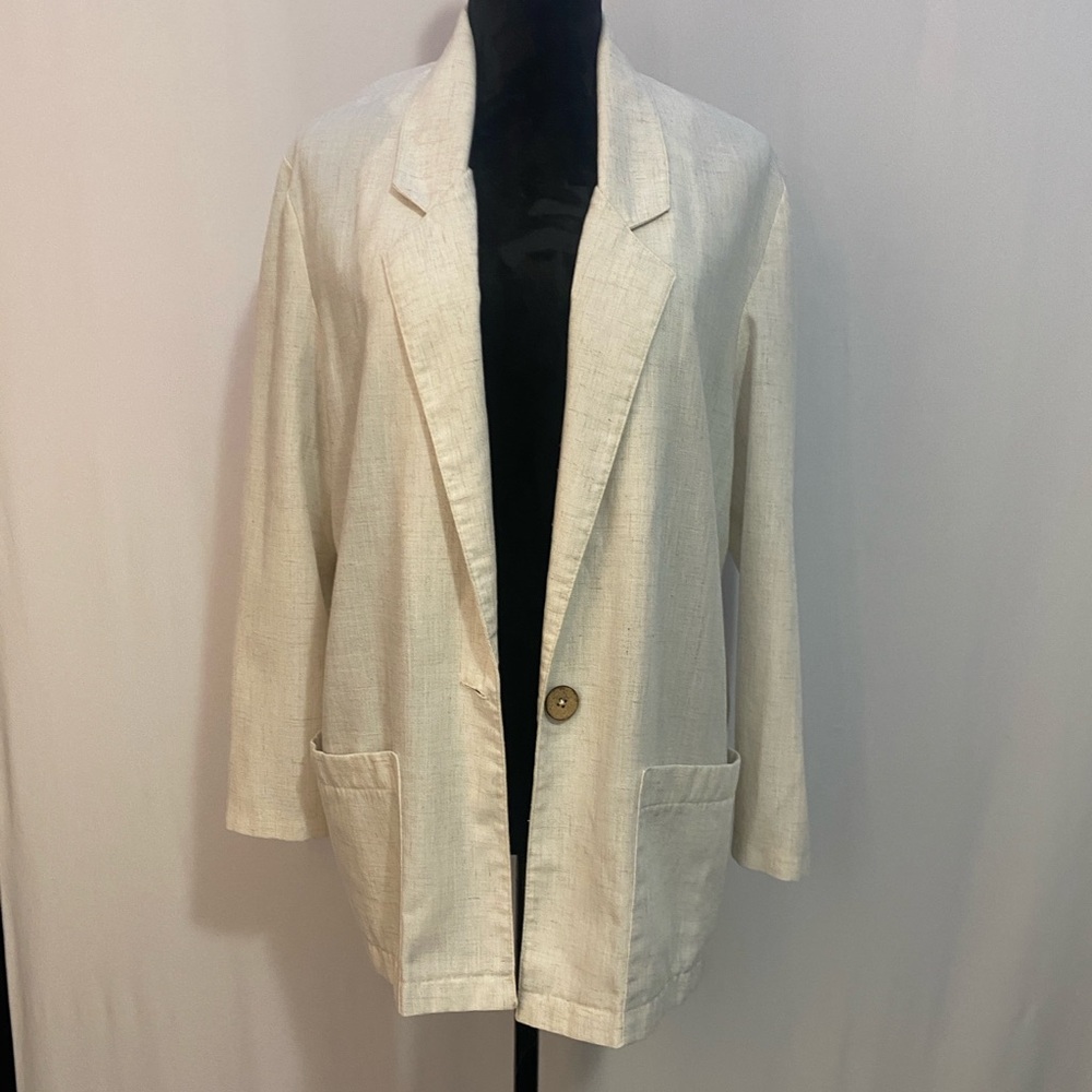 Cream Linen Blazer with Single Button
